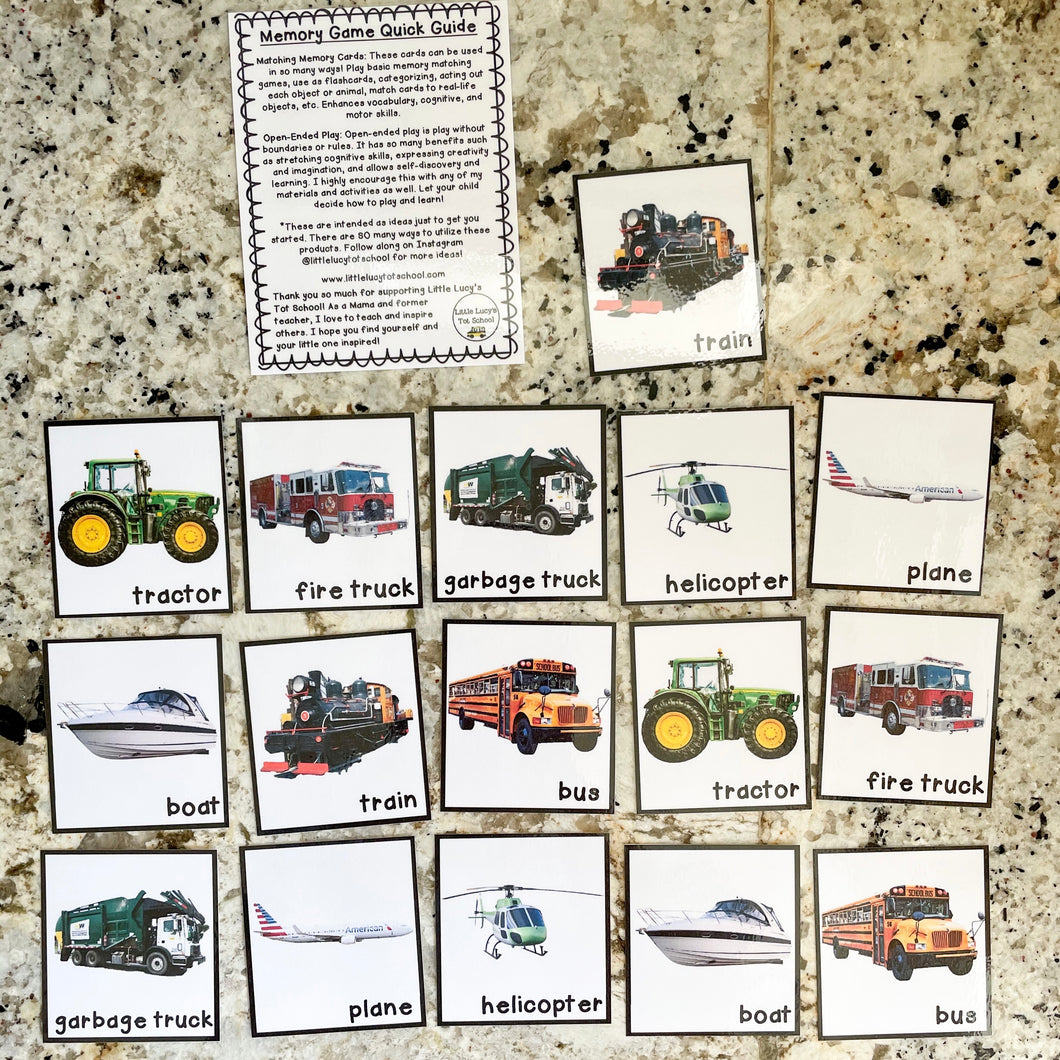 Transportation Memory Game Cards